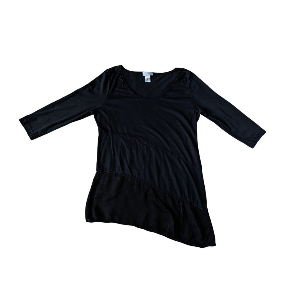 VTG Soft Surroundings Top Womens M Black Asymmetric Sheer Hem Fairy Grunge Y2K